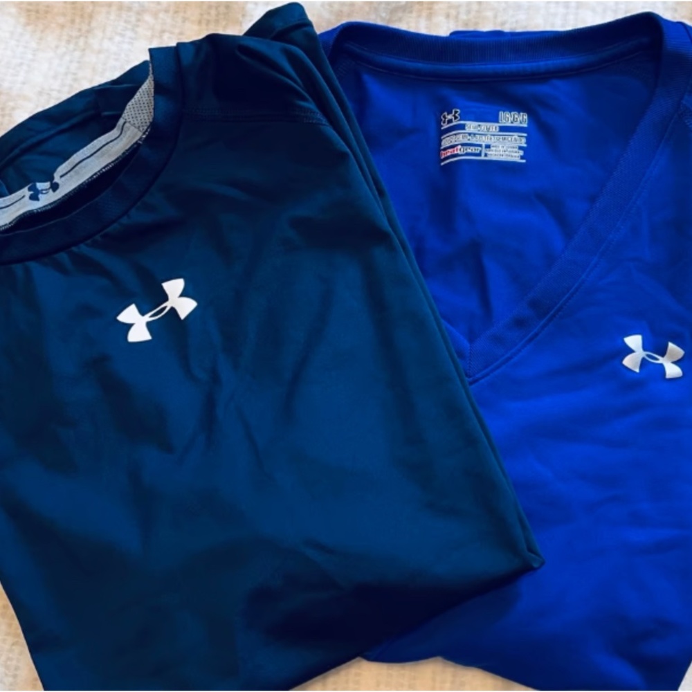 Two Women’s Under Armour Blue Compression  Tops Large